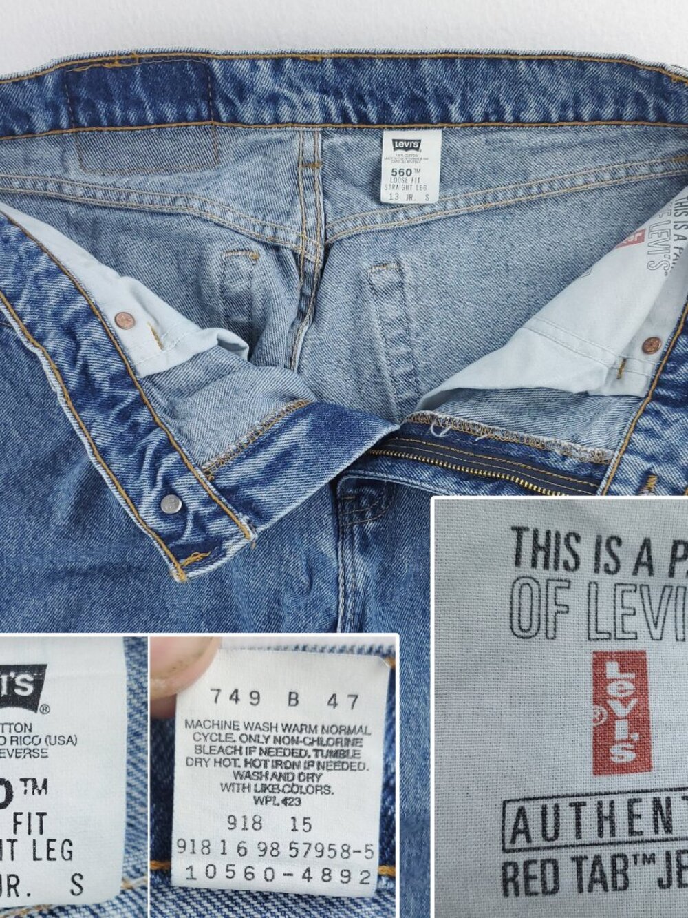 Levi's 560 Jeans Vintage 90s Denim Loose Fit Straight Leg "13 JR. S" 32x30 - Picture 4 of 10